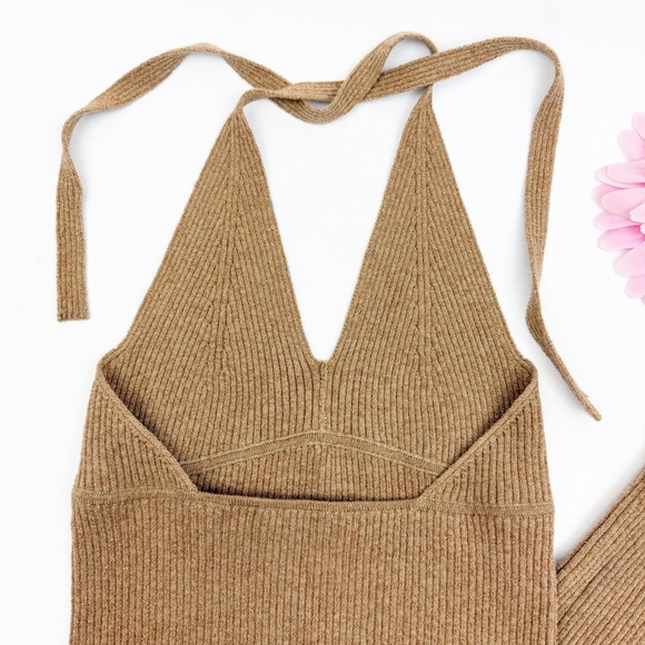 All Saints Lexi Ribbed Halter Midi Dress Praline Metallic Gold - Picture 8 of 15